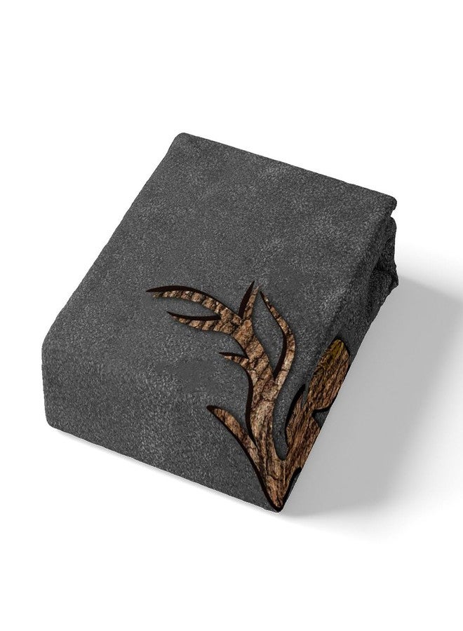 Homewish Rustic Deer Bed Sheet Set Queen Size,Retro Farmhouse Deer Antler Bedding Set for Children Adult,Brown Wooden Grey Cowhide Print Sheet Sets with Flat, Fitted Sheet, 2 Pillowcases - Image 4